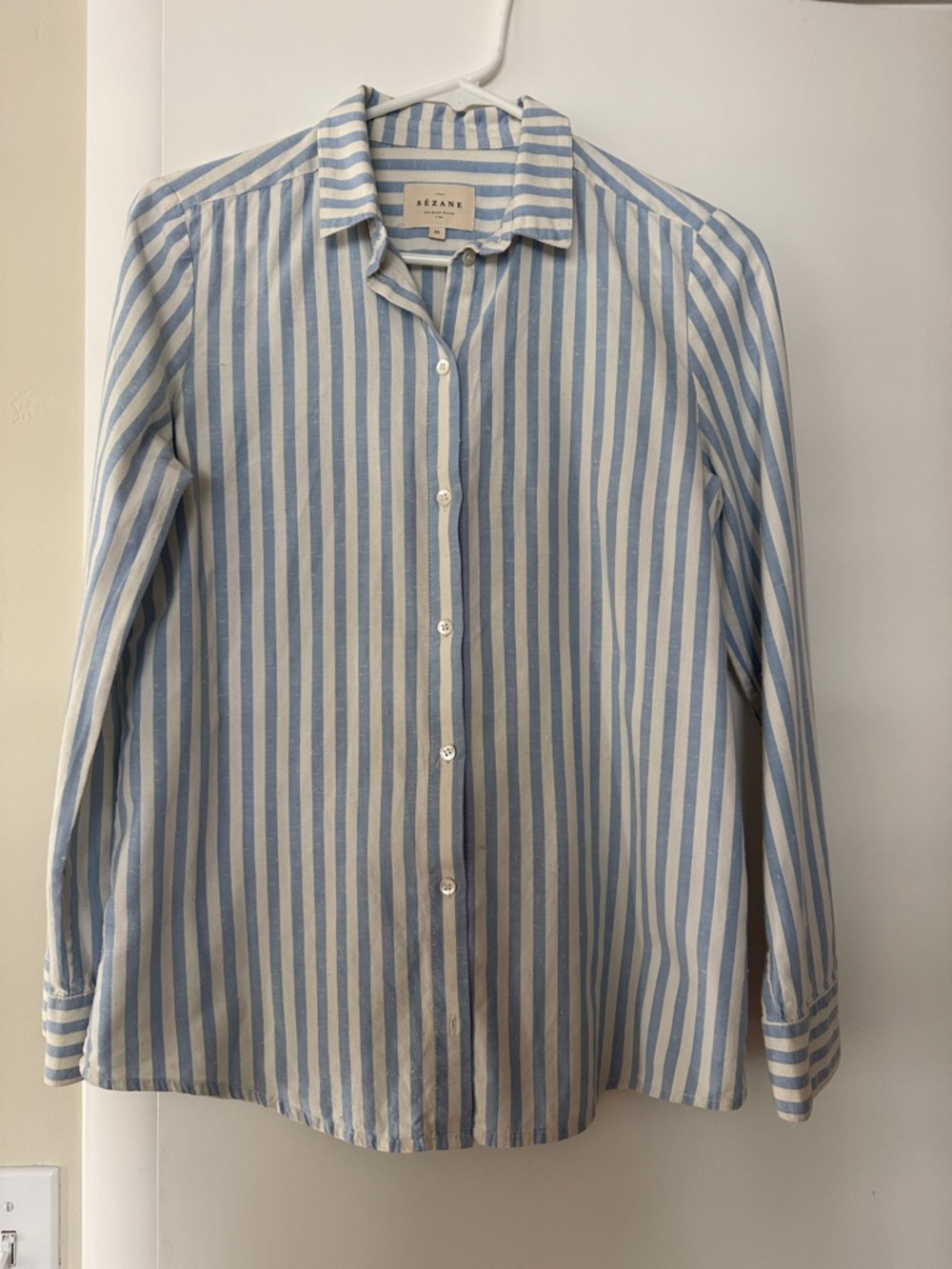 Sezane Tomboy Blue and White Button-Down Shirt